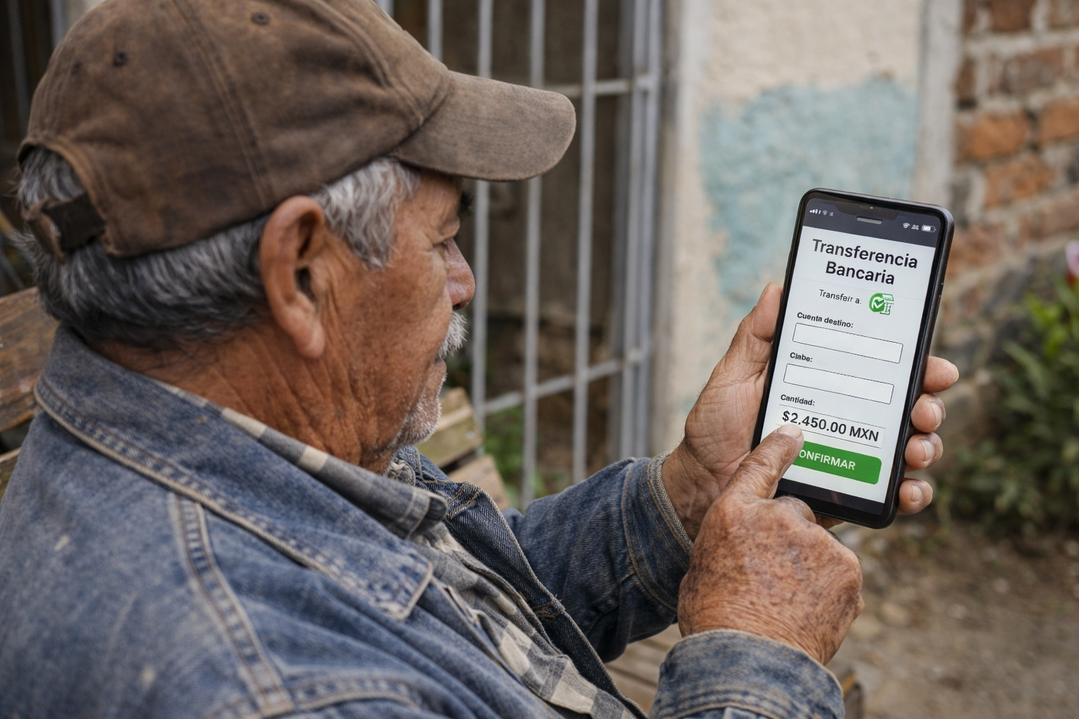 Cliente utilizando su teléfono para revisar opciones de pago.
